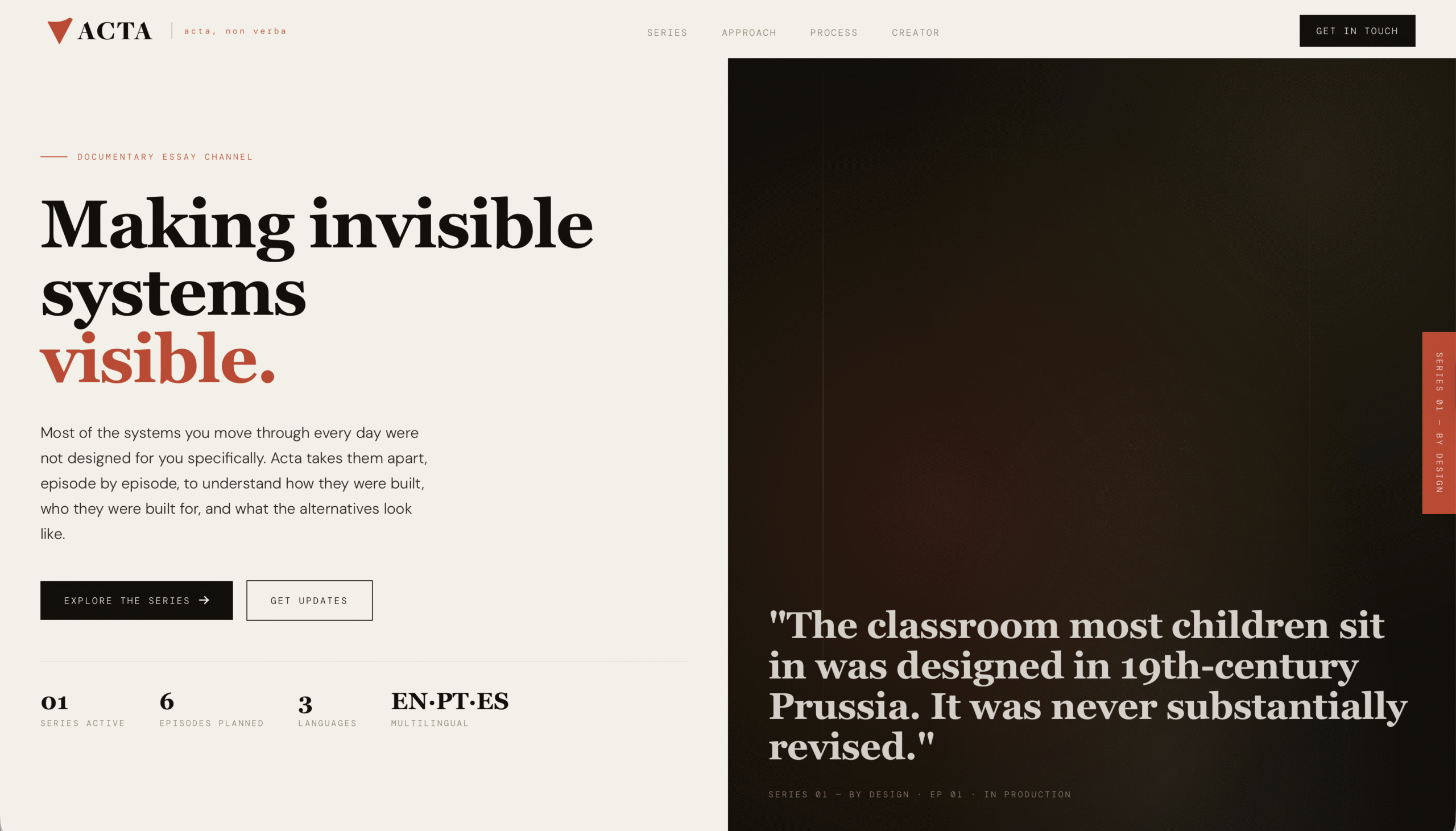 Acta website screenshot
