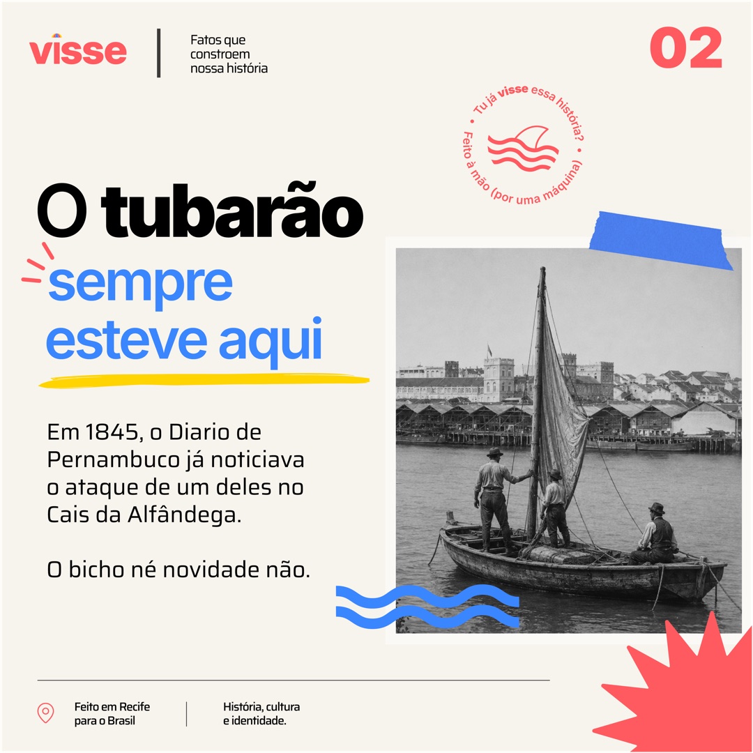 Visse — "O tubarão sempre esteve aqui", referência ao Diario de Pernambuco de 1845 (slide 2)