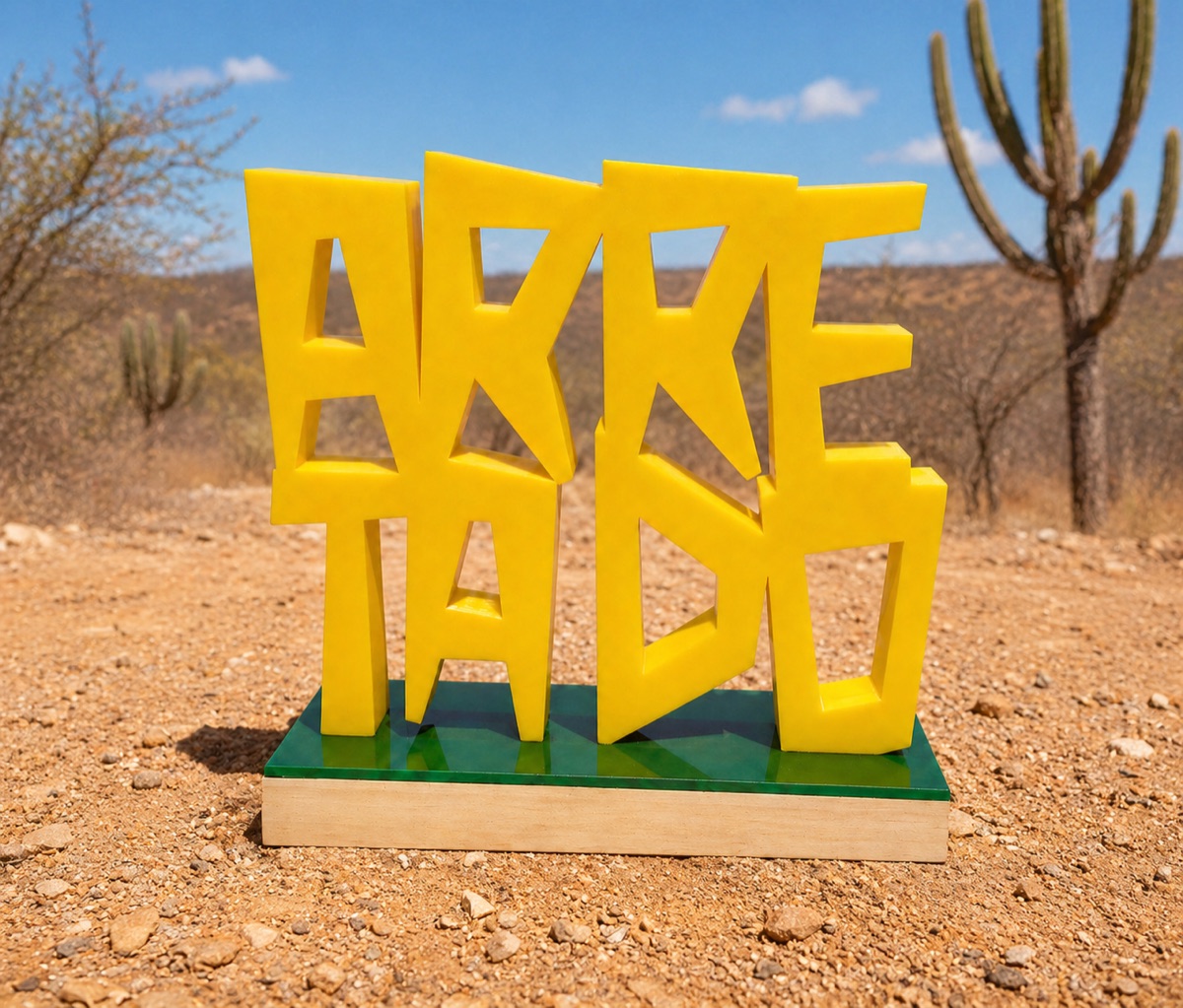 Visse Arretado 3D-printed piece in an AI-generated sertão scene